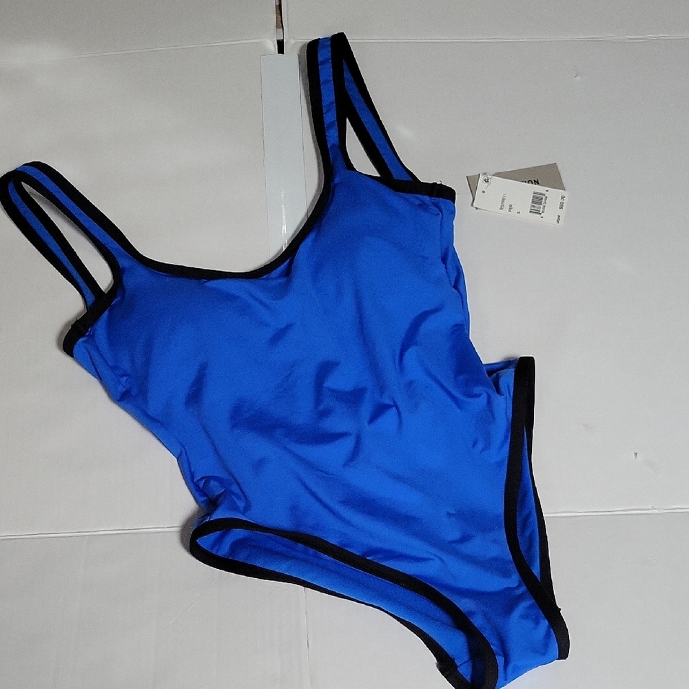 Reaction Kenneth Cole Girls Royal Blue One-Piece Swimsuit with Black Trim